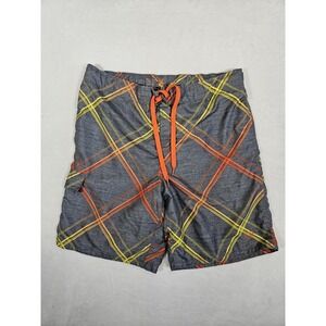 Op Ocean Pacific Mens L 36-38 Gray Orange Cargo Pocket Lined Board Shorts Trunks